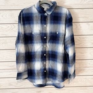 Old Navy Shirt Womens Large Blue Plaid Boyfriend Shirt